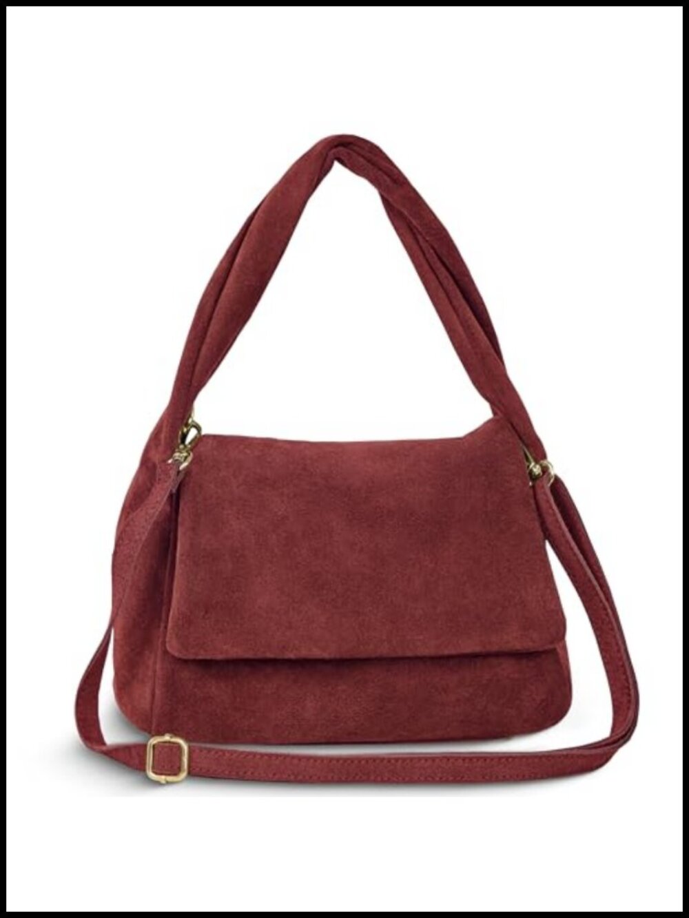 Italian Genuine Suede Top-Handle Satchel Bag with Twisted Handle & Crossbody